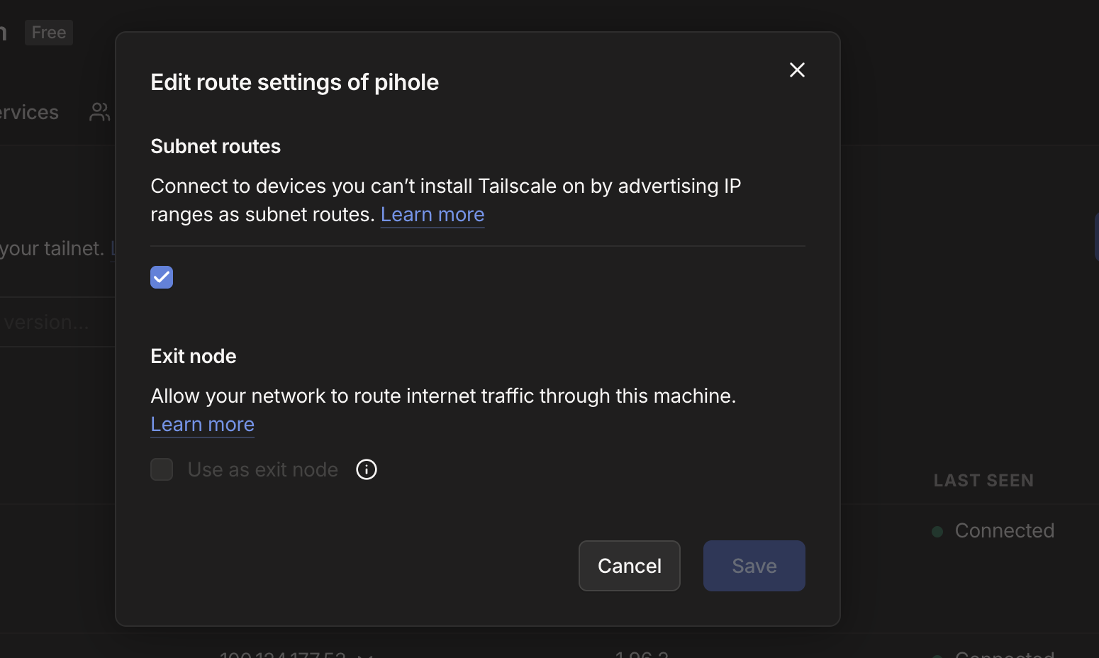 Subnet routing — one node advertises the internal range to the tailnet